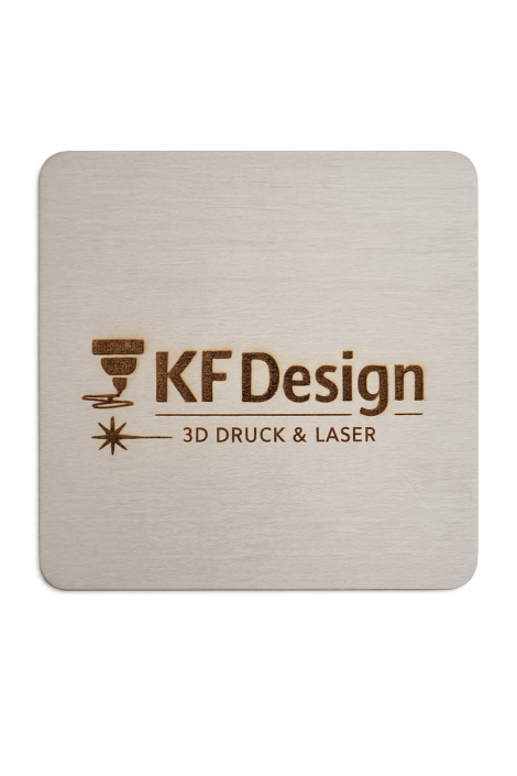 KF Design – Lasergravur auf Holz Holzschild mit lasergraviertem KF Design Logo für 3D Druck und Laser